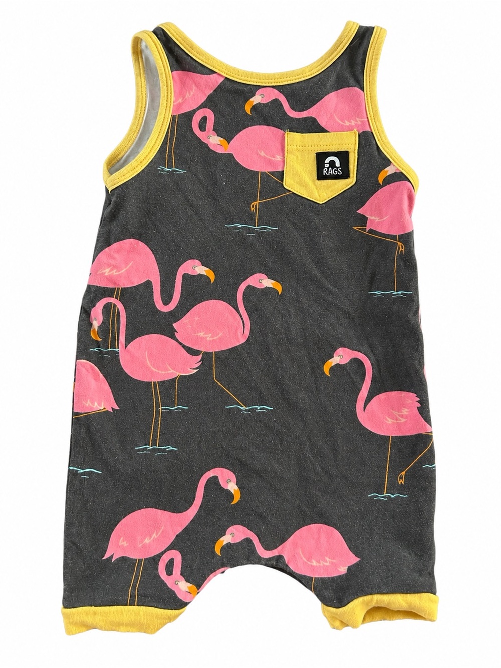 RAGS Flamingo Tank Short Romper 6-12M Black Pink